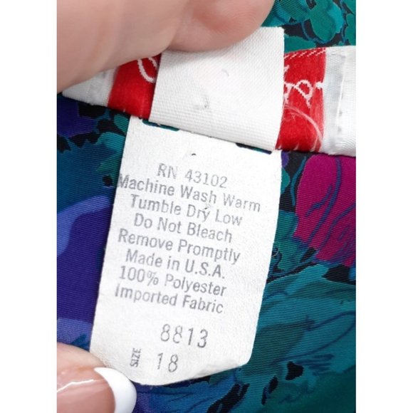 VTG 80s It's a Rich Miss Blue Pink Purple Floral Long Sleeve Blouson Dress L USA - Picture 12 of 12